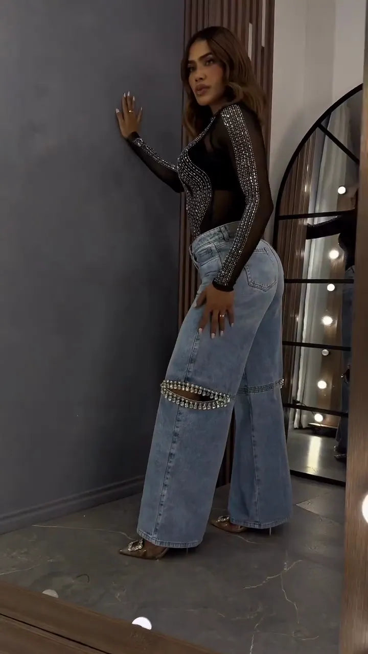 Jeans adornados con pedrería