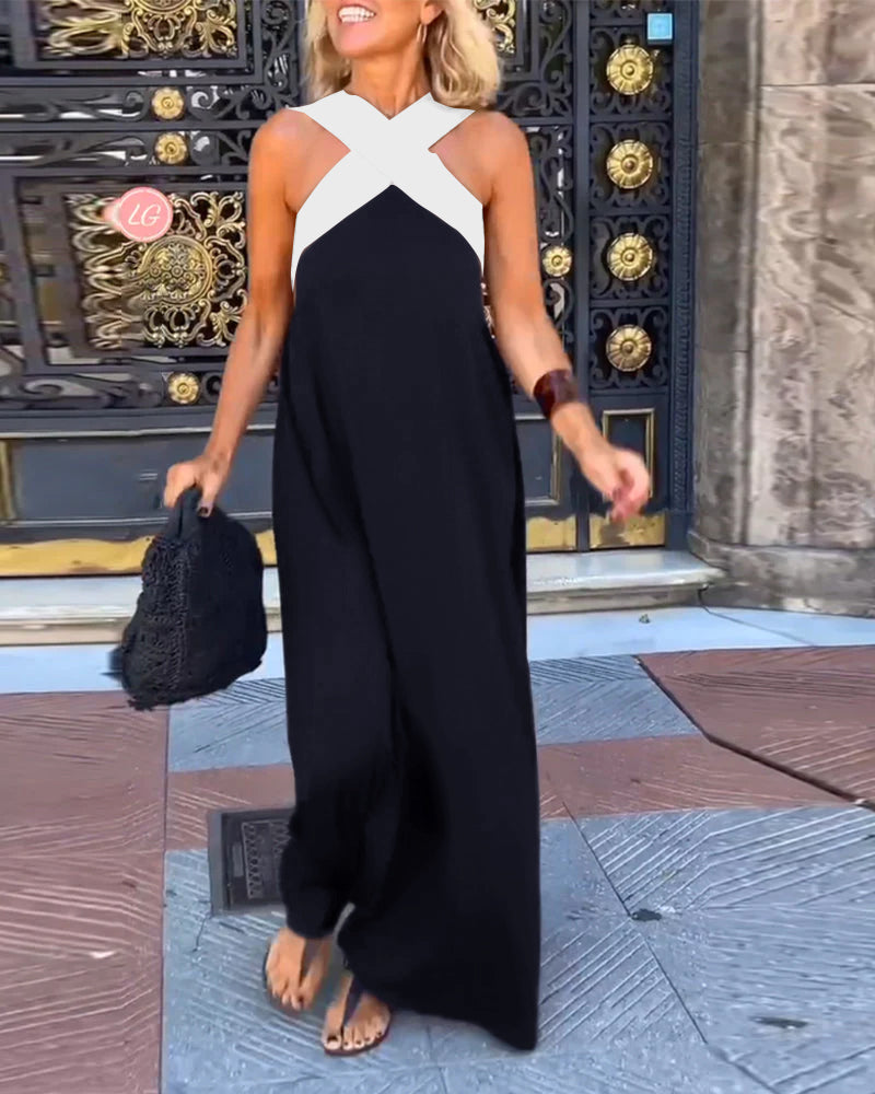 Vestido sin mangas con cuello halter cruzado