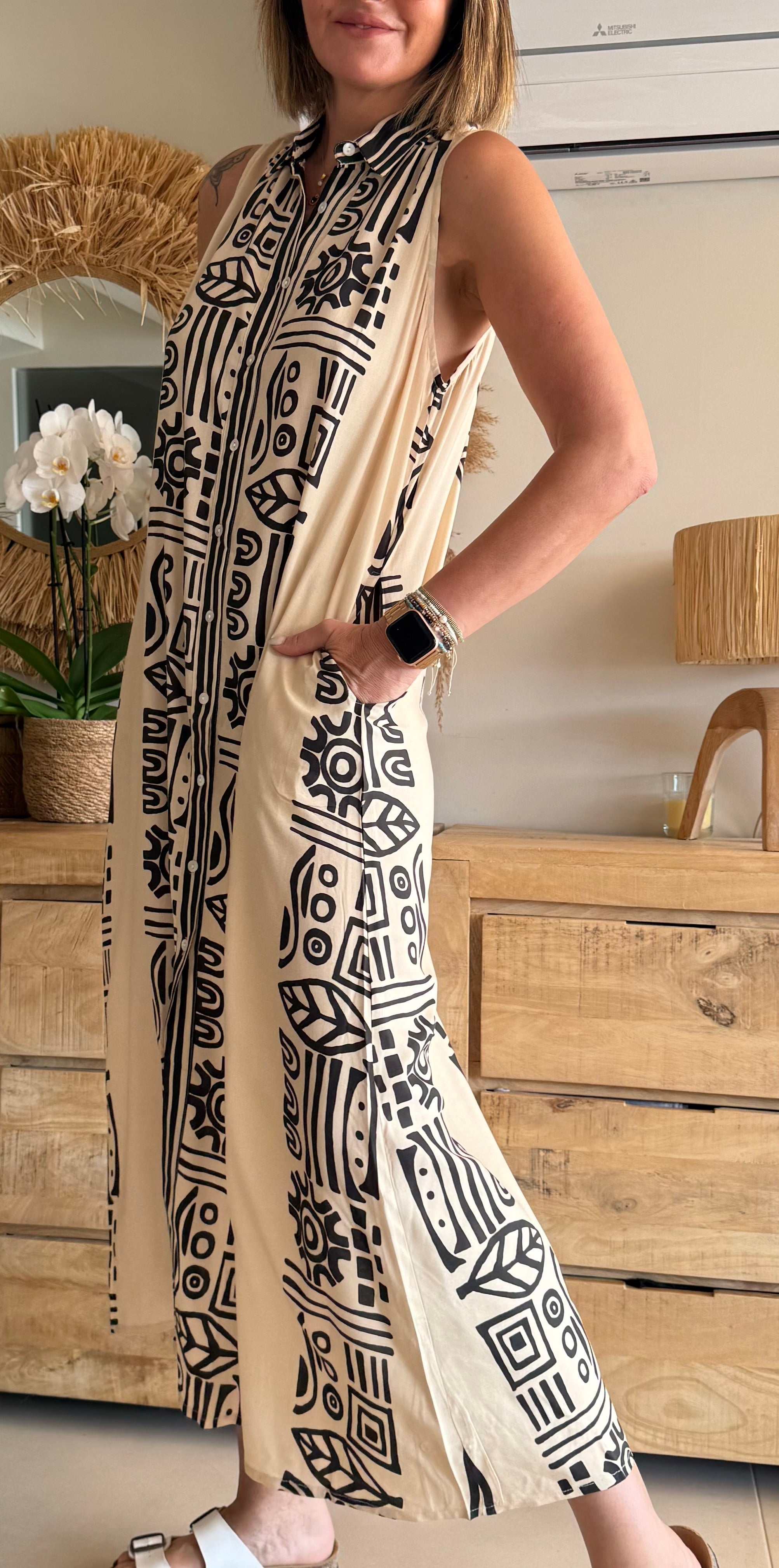 Vestido Camisero Largo Tribal