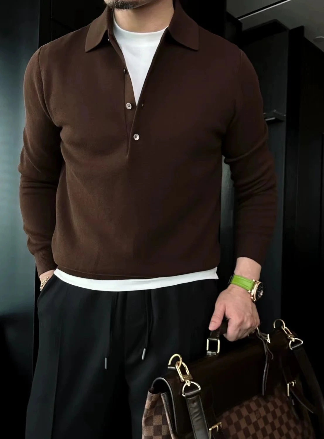 polo de punto de manga larga