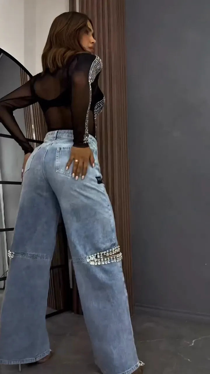Jeans adornados con pedrería