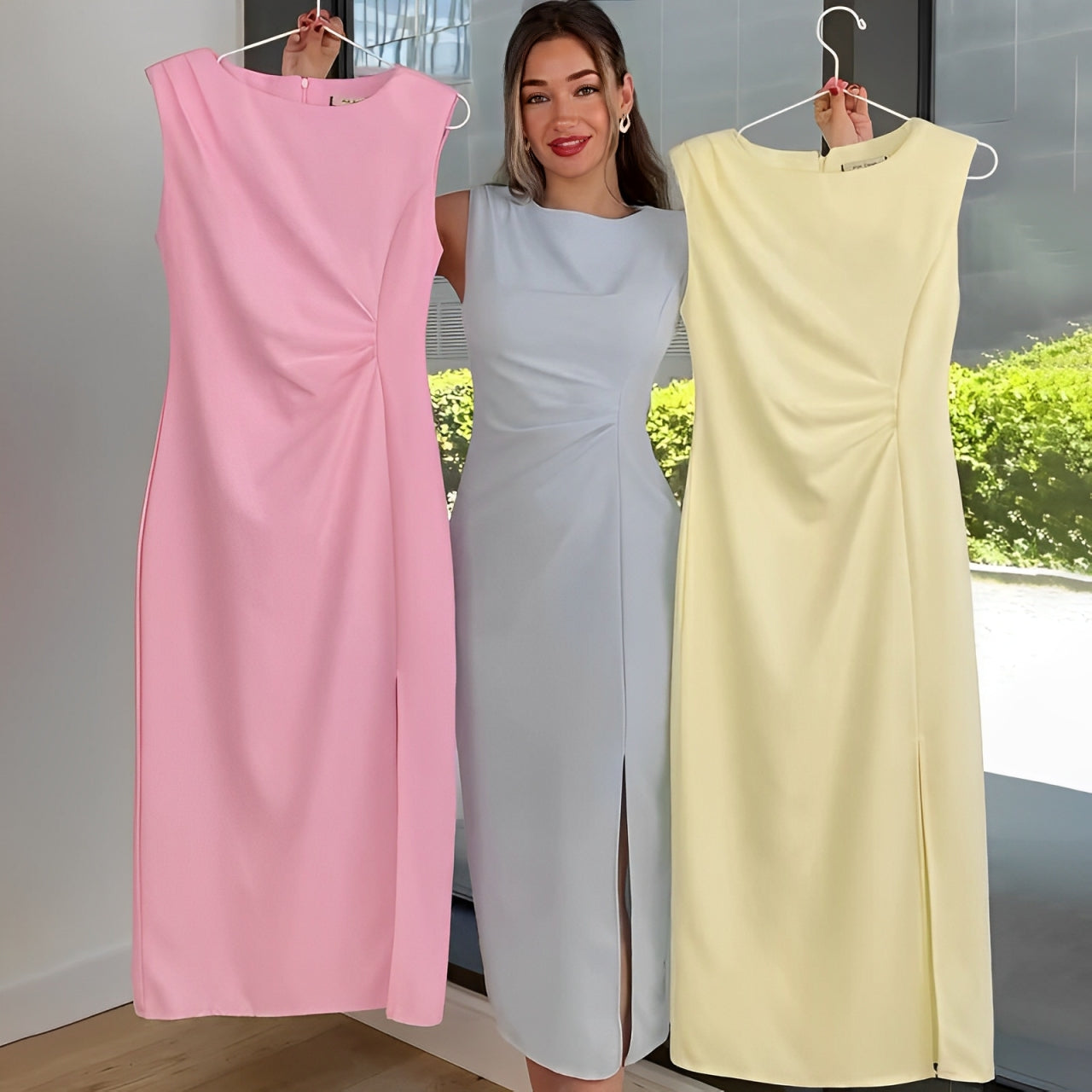 Vestido recto sin mangas de verano con abertura