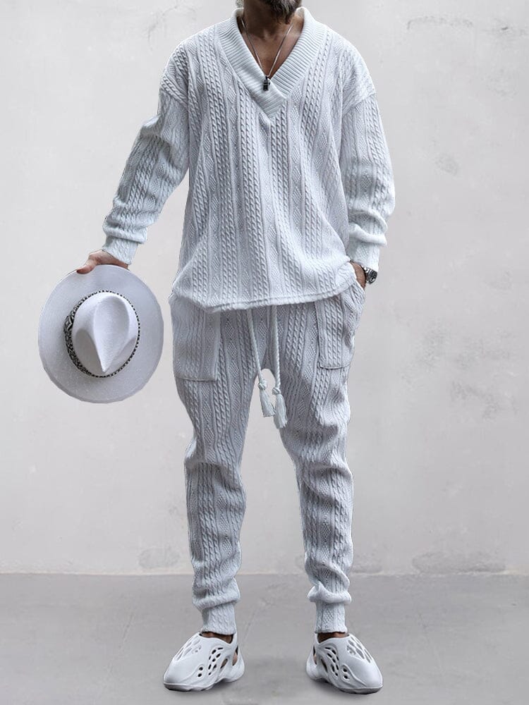 Stylish Knit Sweater Set Sets coofandystore White M