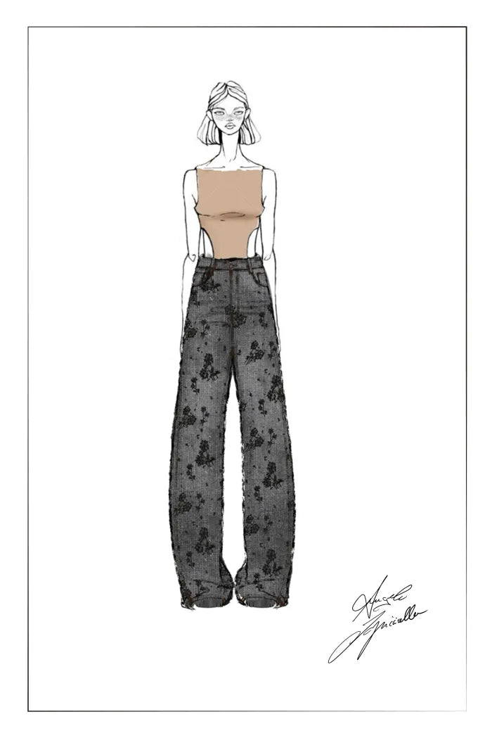 Vaquero Recto con rosas y estrellas