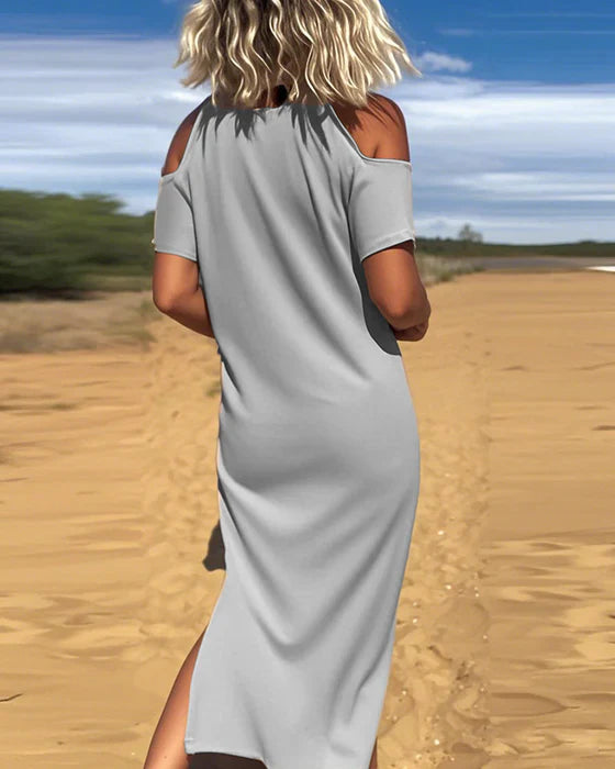 Vestido largo con hombros al descubierto y corte relajado