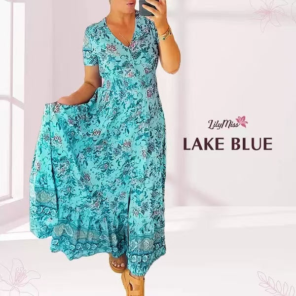 Vestido con cuello en V y estampado floral (💃Oferta especial - 48% de descuento🔥 Envío gratis)