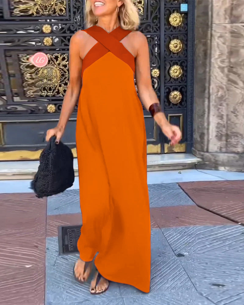 Vestido sin mangas con cuello halter cruzado