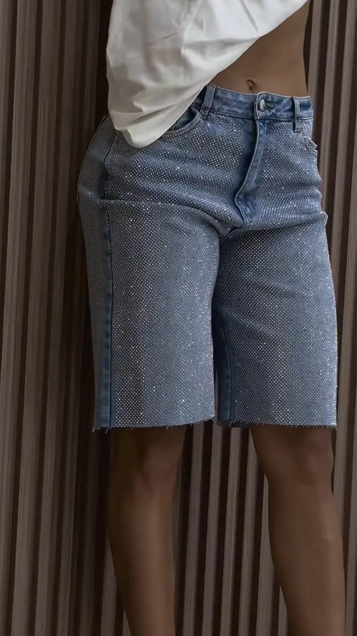 Shorts vaqueros casuales con diamantes