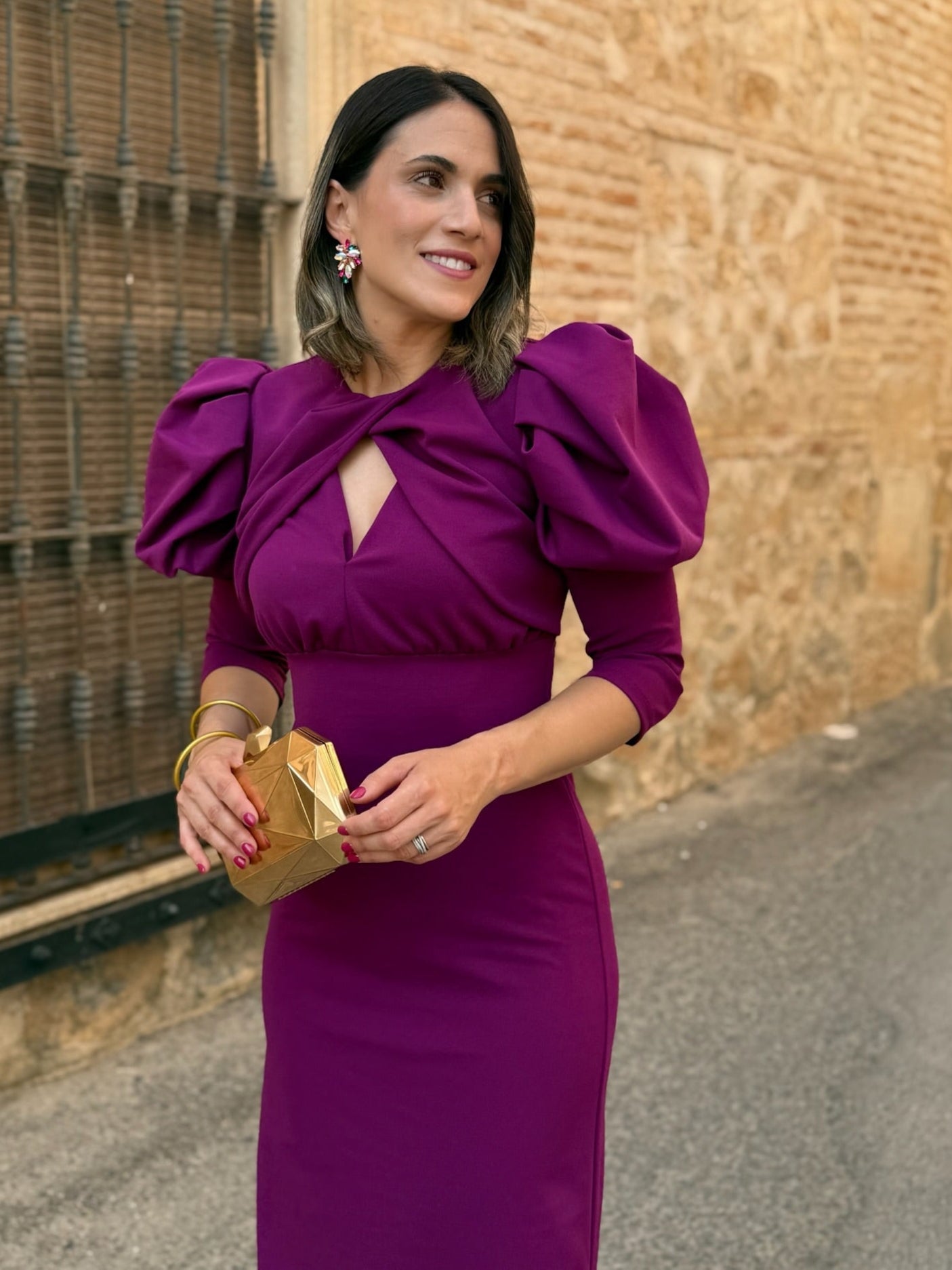 Vestido manga abullonada buganvilla | Sicilia - Alalá Moda Mujer